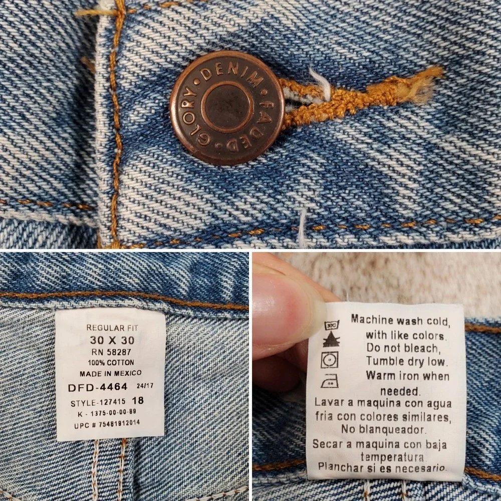 Vintage Faded Glory Mens Jeans Regular Fit Straight 30x30 Workwear Medium‎ Wash